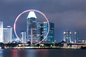 Singapur Skyline und Riesenrad